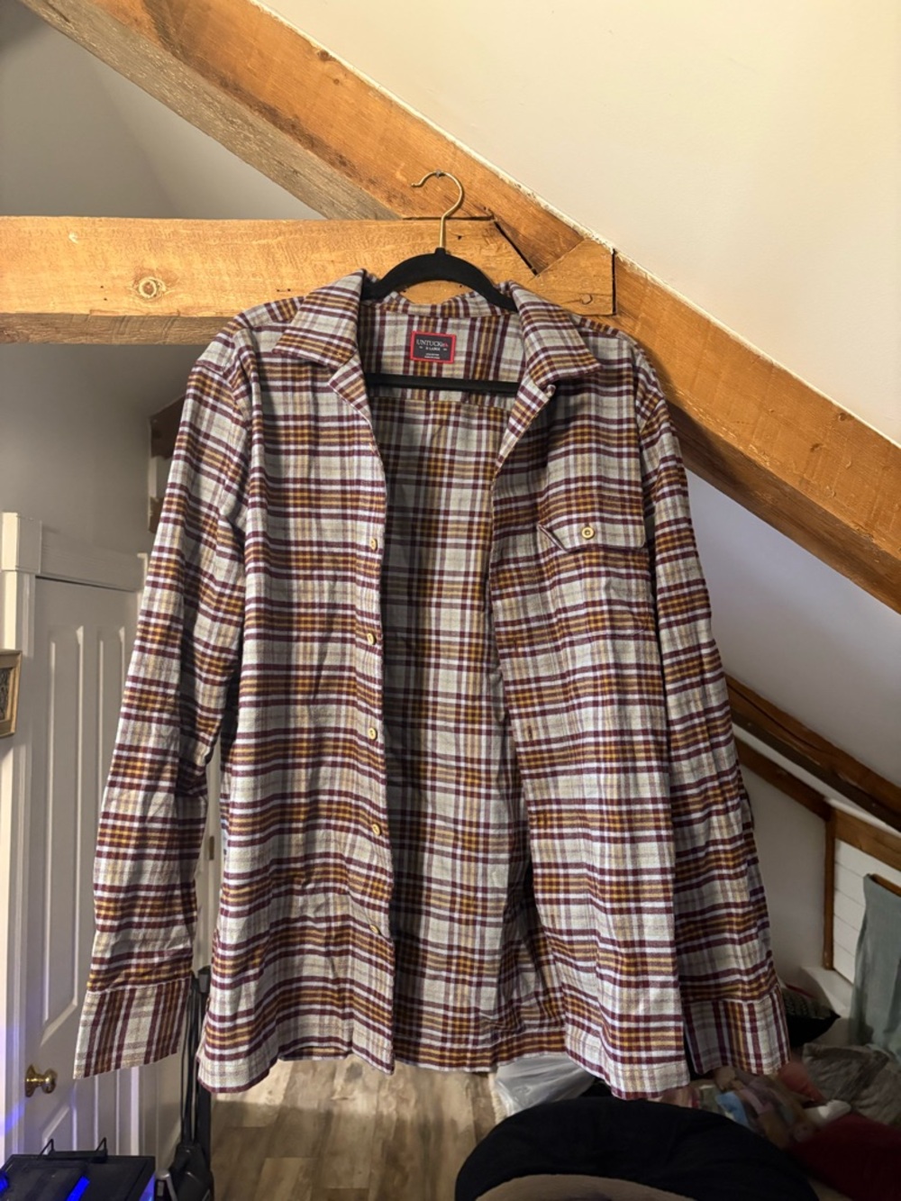 UNTUCKit Plaid Button-Front Jacket in Brown & Cream